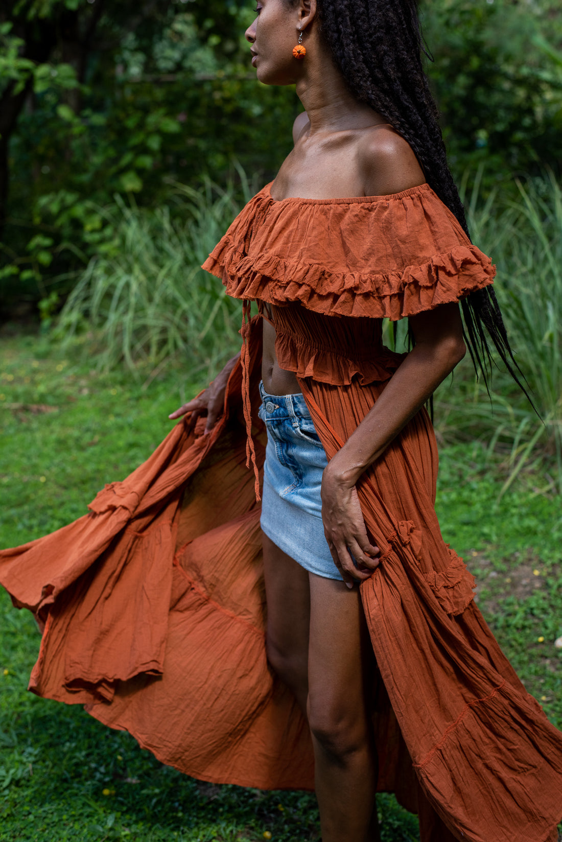 Pumpkin Spice Ruffled Cape Top