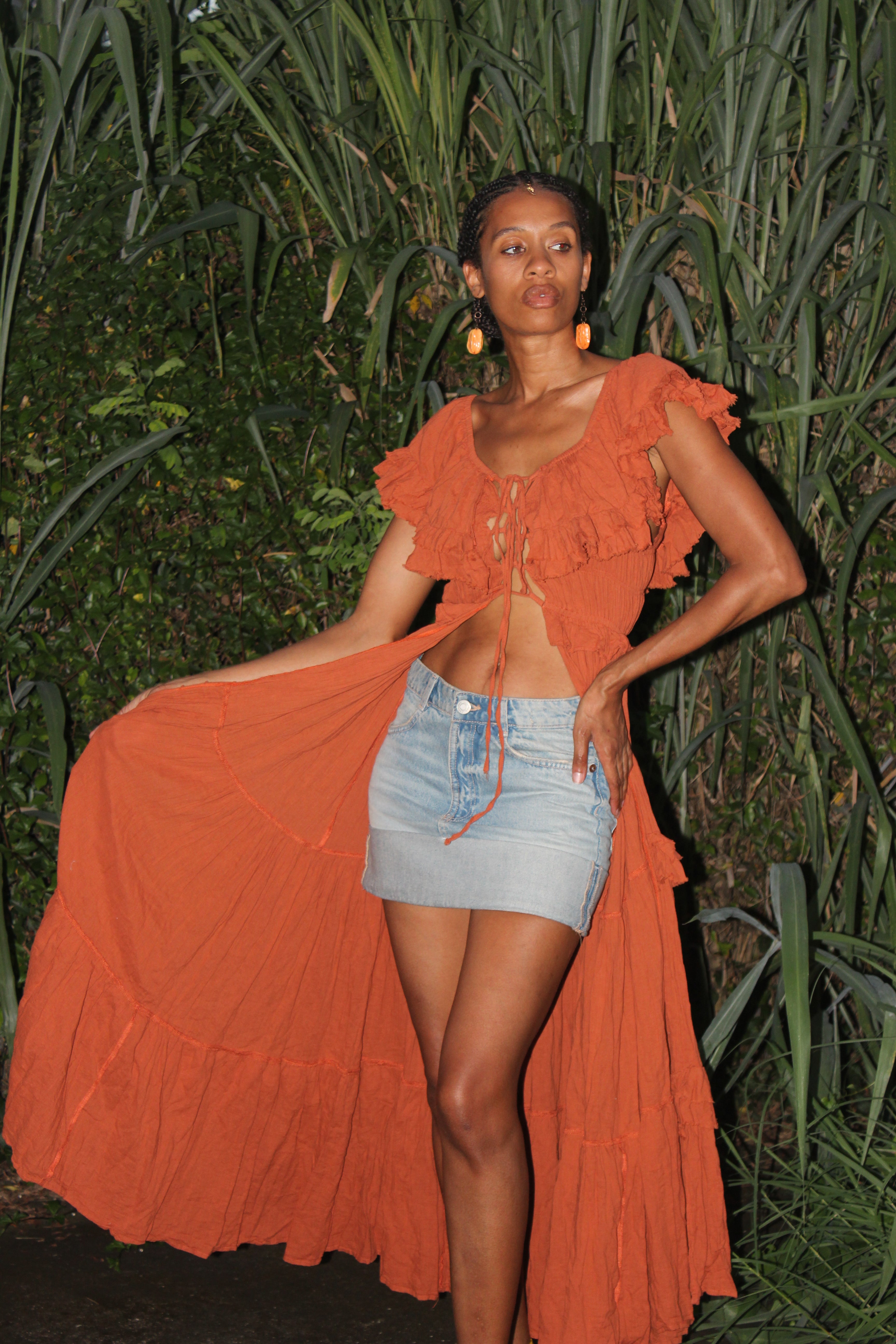 Pumpkin Spice Ruffled Cape Top