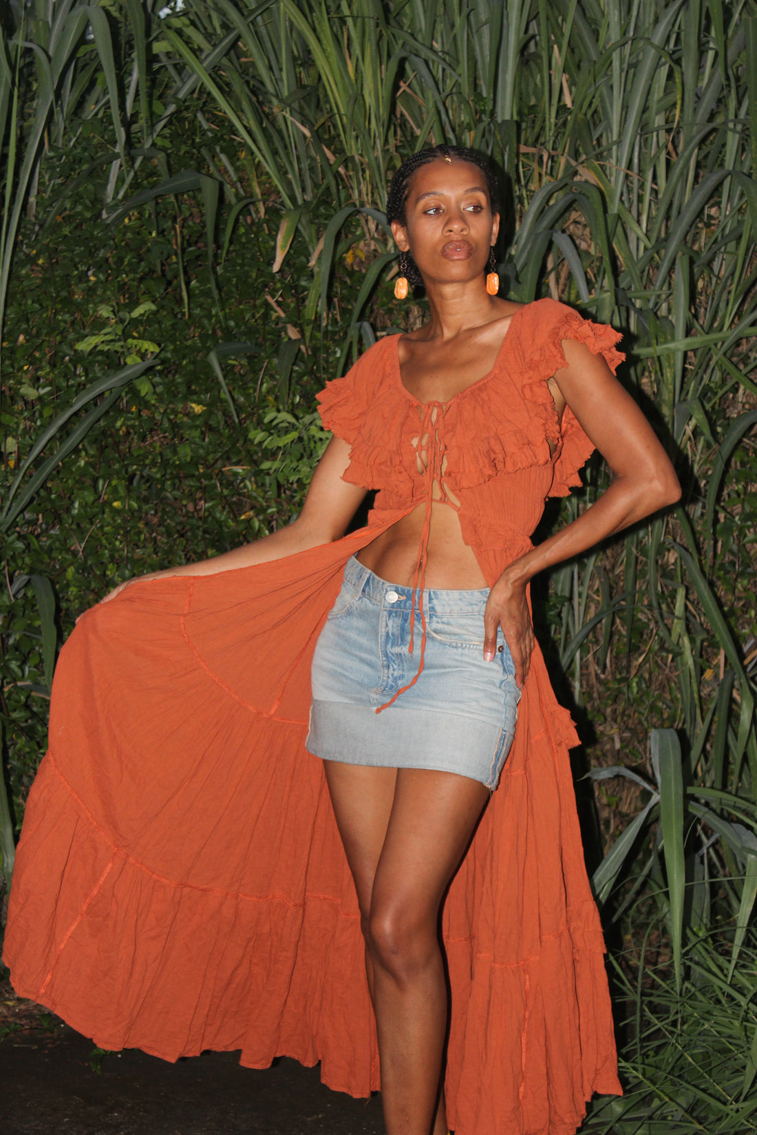 Pumpkin Spice Ruffled Cape Top