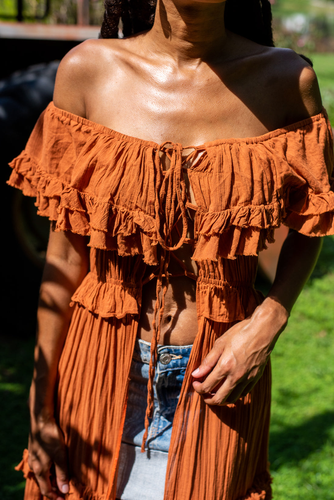 Pumpkin Spice Ruffled Cape Top